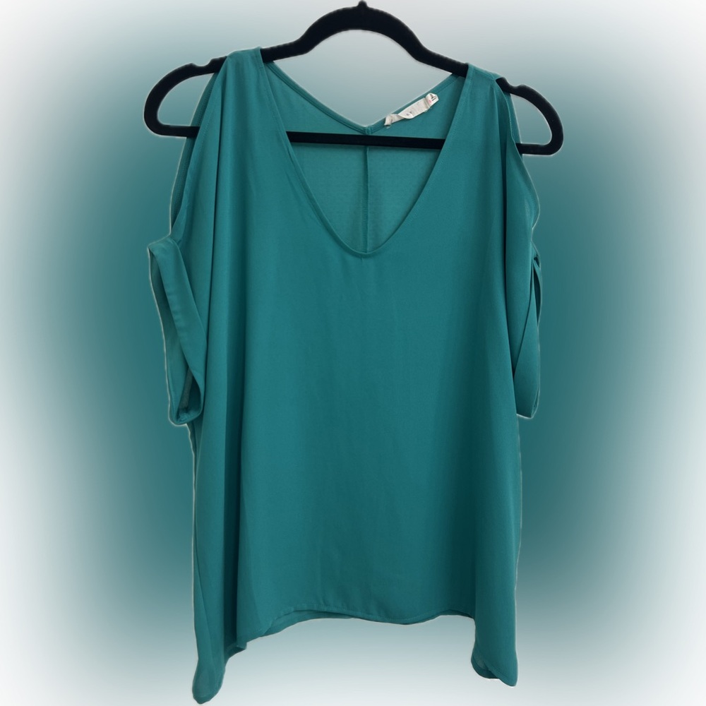 Lush Teal Cold Shoulder Blouse